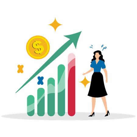 Woman working on Profit and Loss Statement  Illustration