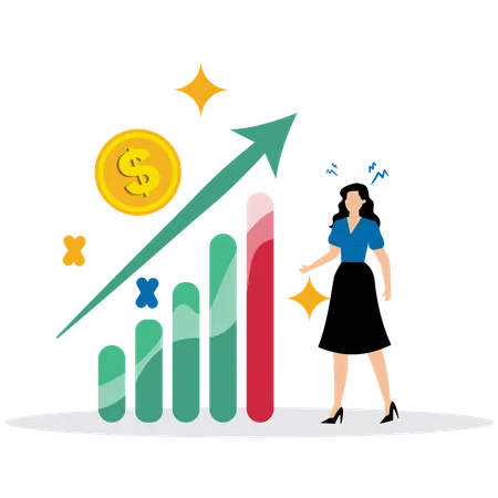 Woman working on Profit and Loss Statement  Illustration