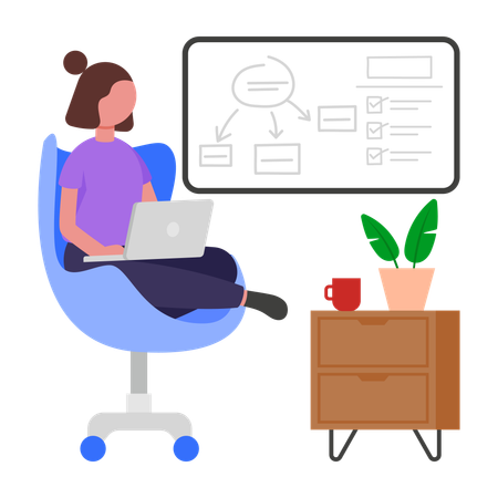 Woman Working on Project  Illustration
