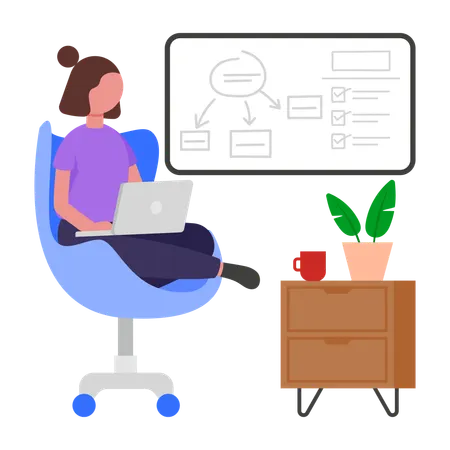 Woman Working on Project  Illustration