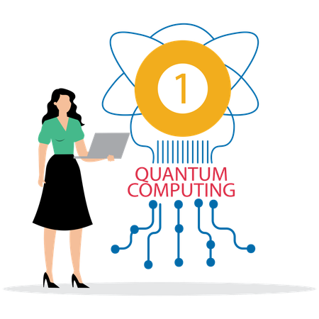 Woman working on Quantum Computing  Illustration