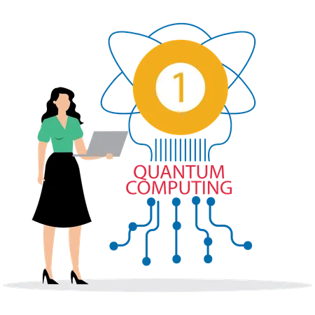 Woman working on Quantum Computing  Illustration