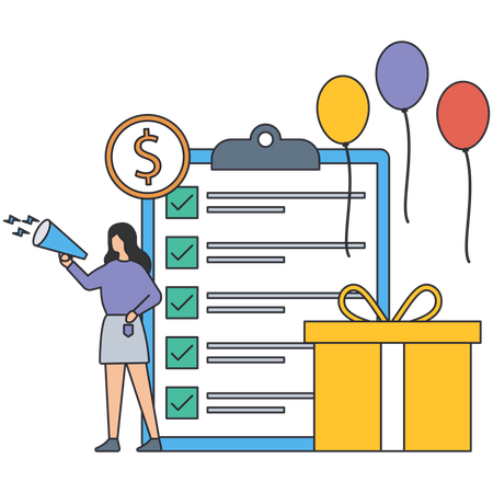 Woman working on Referral Program  Illustration