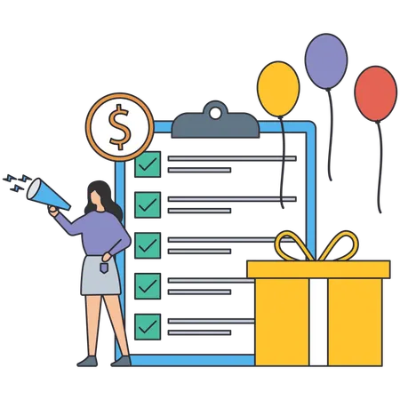 Woman working on Referral Program  Illustration