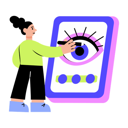 Woman working on robotic eye  Illustration