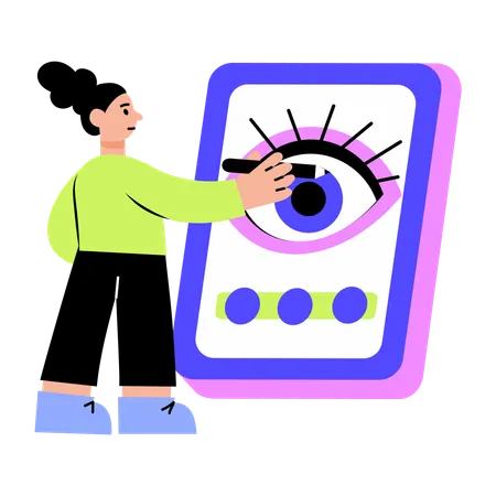 Woman working on robotic eye  Illustration