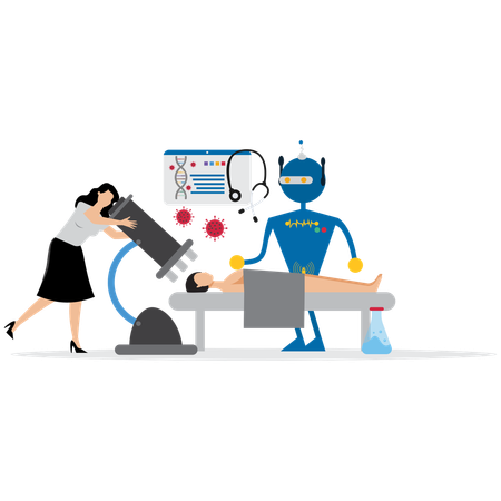 Woman working on Robotic Surgery Setup  Illustration