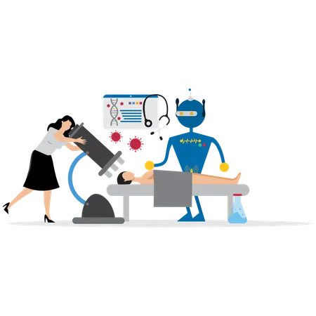Woman working on Robotic Surgery Setup  Illustration