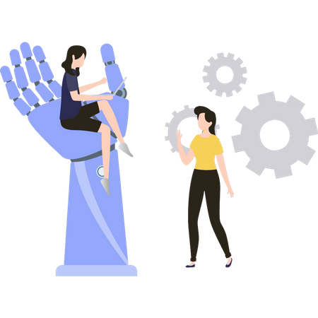 Woman working on robotic technology  Illustration