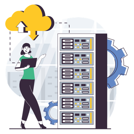 Woman working on saas application  Illustration