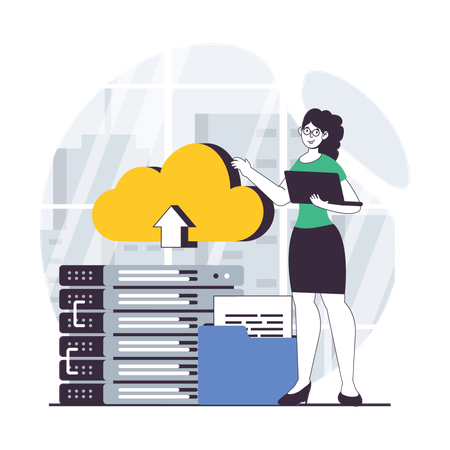 Woman working on saas solution  Illustration