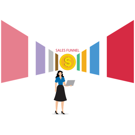 Woman working on Sales Funnel Diagram  Illustration