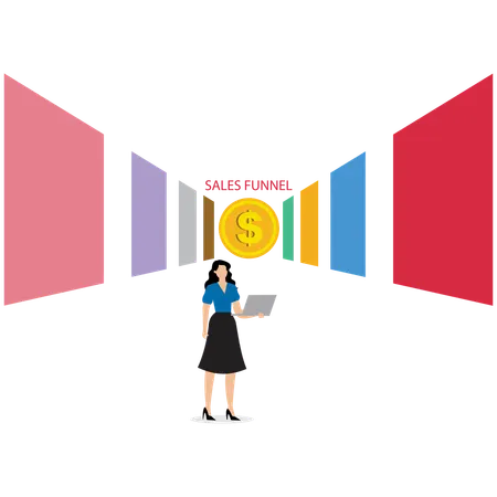 Woman working on Sales Funnel Diagram  Illustration