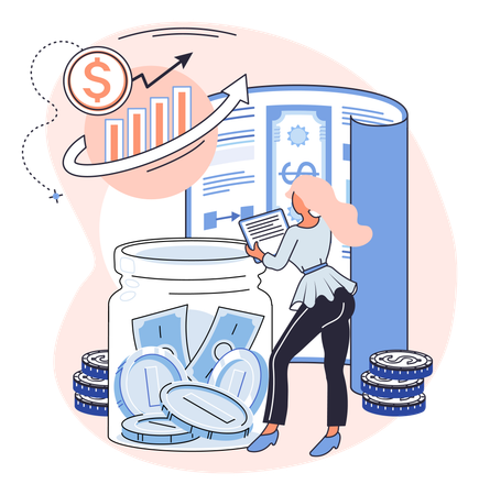 Woman working on Saving account  Illustration