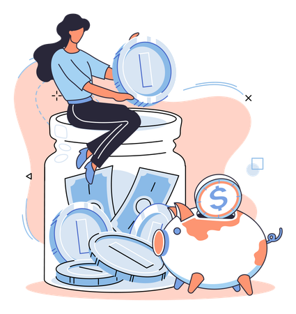 Woman working on Saving account  Illustration