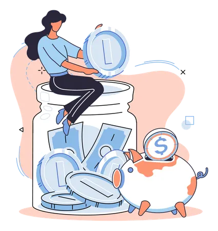 Woman working on Saving account  Illustration
