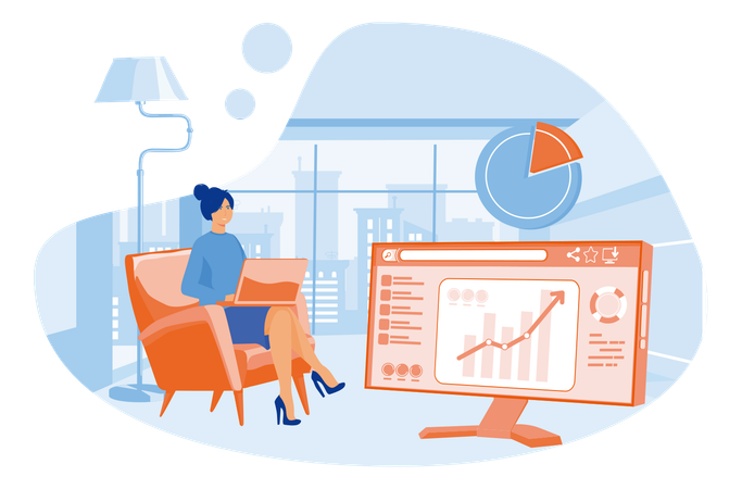 Woman working on Seo analysis  Illustration