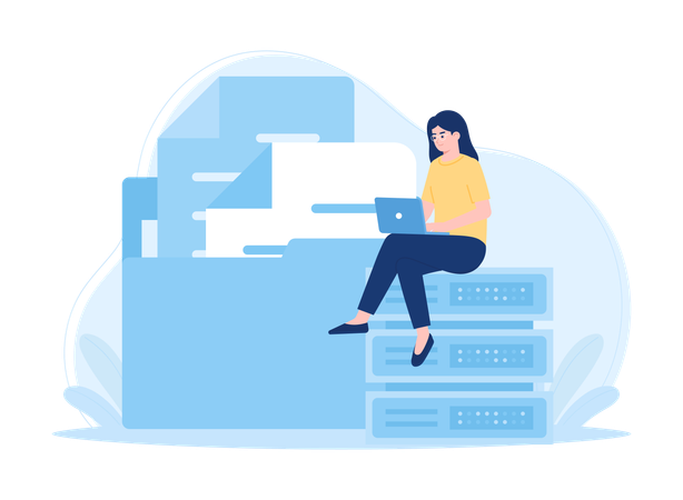 Woman working on server data  Illustration