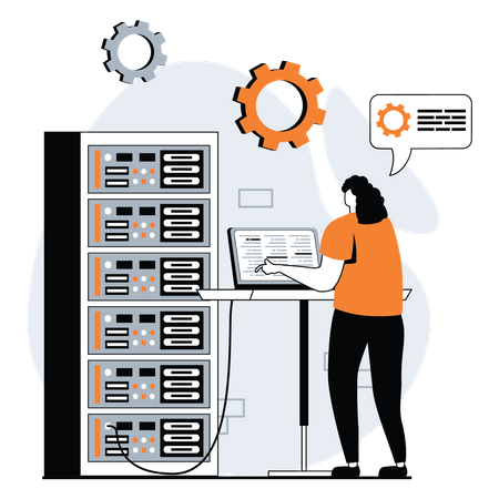 Woman Working On Server Maintenance  Illustration