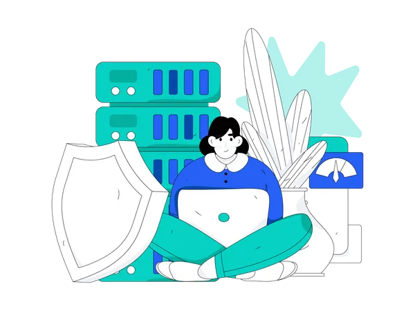 Woman working on server security  Illustration