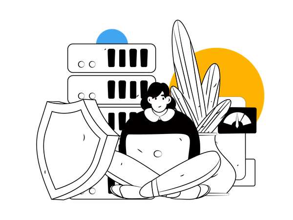Woman working on server security  Illustration