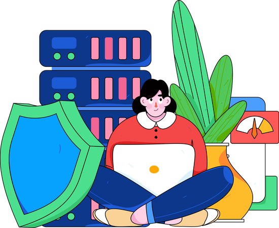 Woman working on server security  Illustration