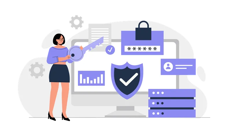 Woman working on server security  Illustration