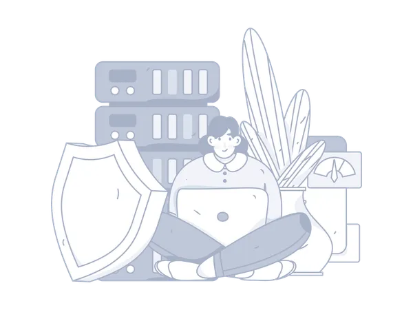 Woman working on server security  Illustration