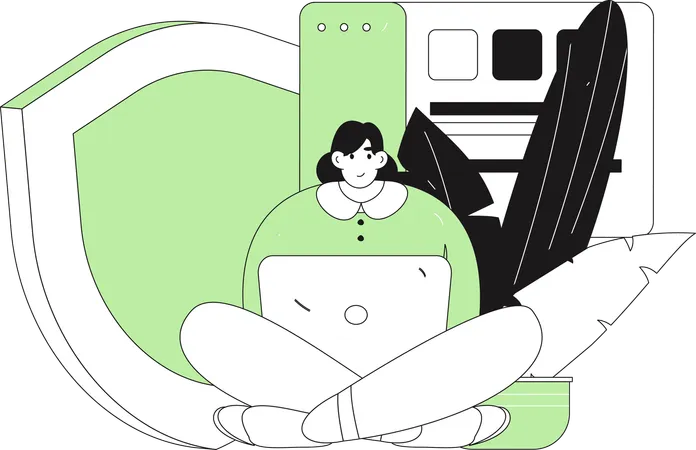Woman working on server security  Illustration