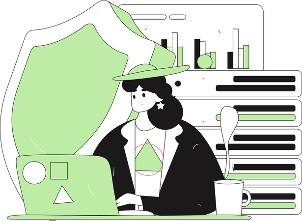 Woman working on server security  Illustration