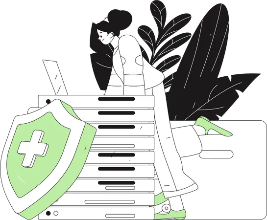 Woman working on server security  Illustration