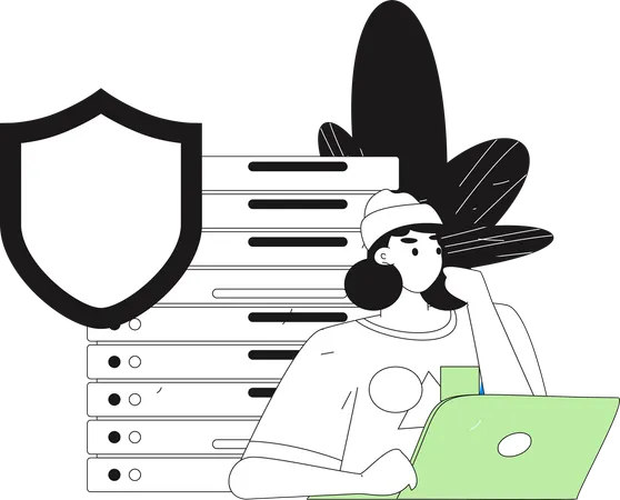 Woman working on server security  Illustration
