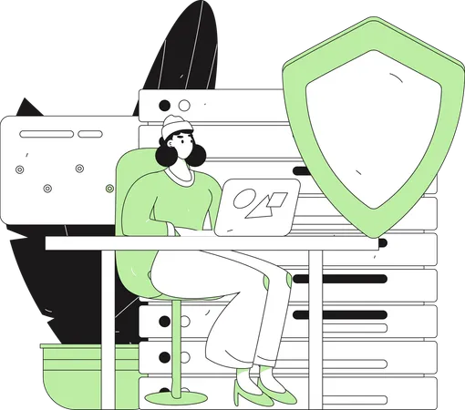 Woman working on server security  Illustration