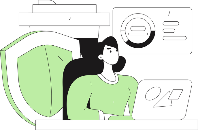 Woman working on server security  Illustration