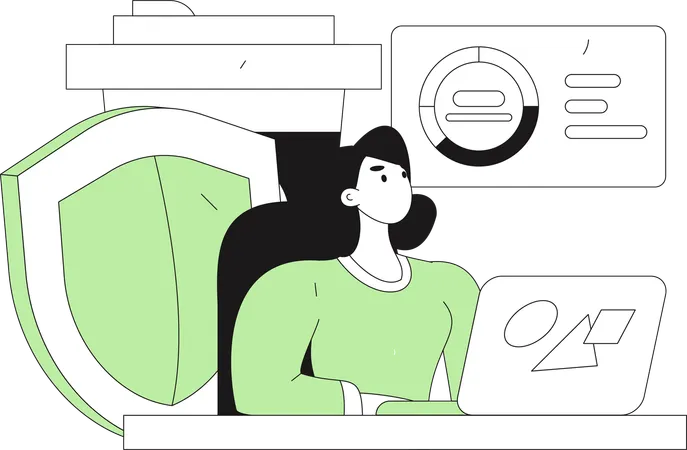 Woman working on server security  Illustration