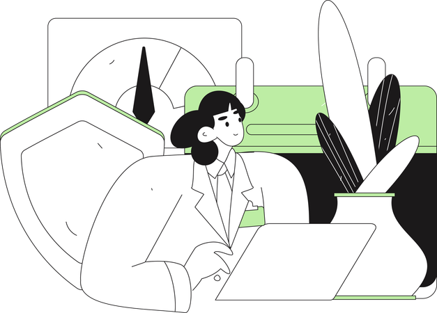 Woman working on server security  Illustration