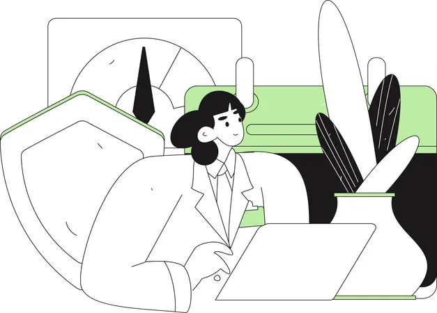 Woman working on server security  Illustration