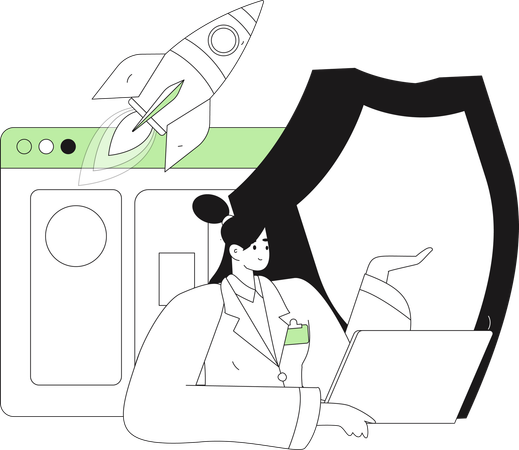 Woman working on server security  Illustration