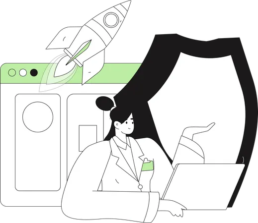 Woman working on server security  Illustration