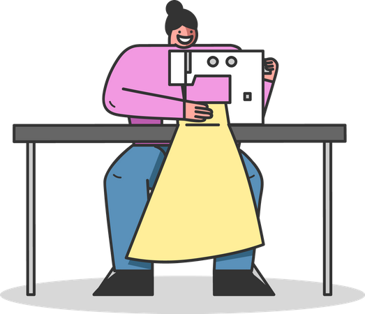 Woman working on sewing dresses  Illustration