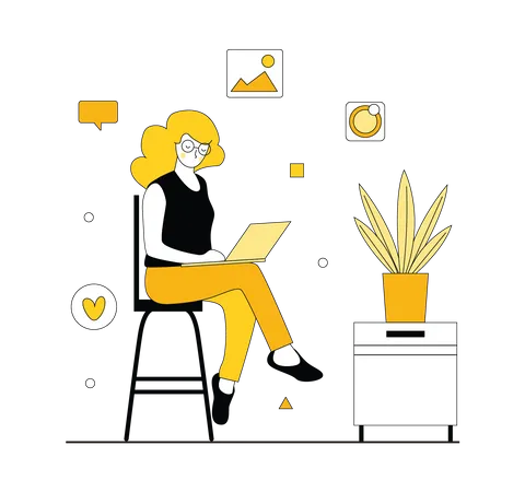 Woman working on social marketing  Illustration