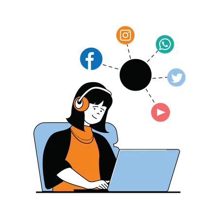 Woman working on social media marketing  Illustration
