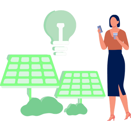 Woman working on solar panel  Illustration