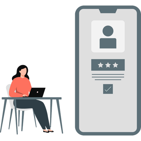 Woman working on star rating profile  Illustration