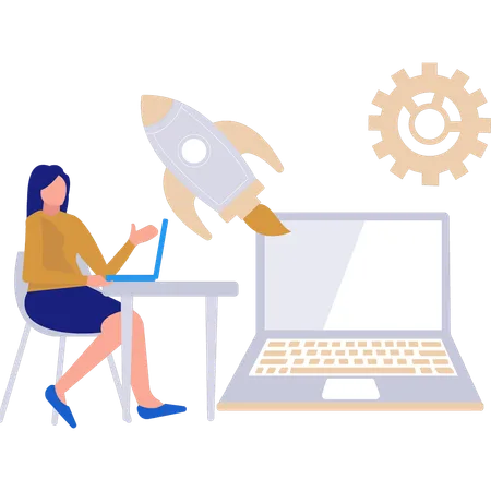 Woman working on starting business  Illustration