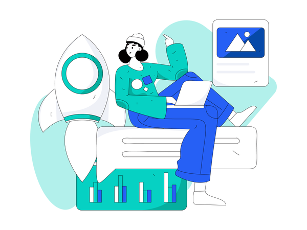 Woman working on startup analysis  Illustration