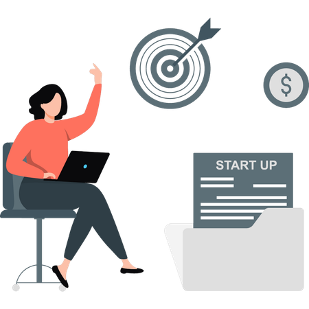 Woman working on startup goal  Illustration