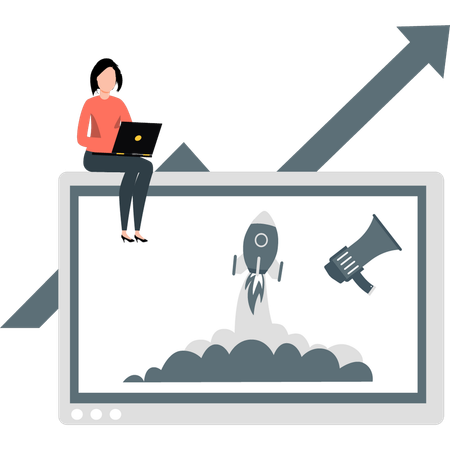 Woman working on startup growth  Illustration