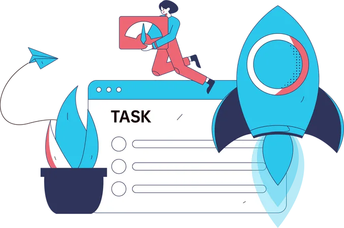 Woman working on startup task  Illustration