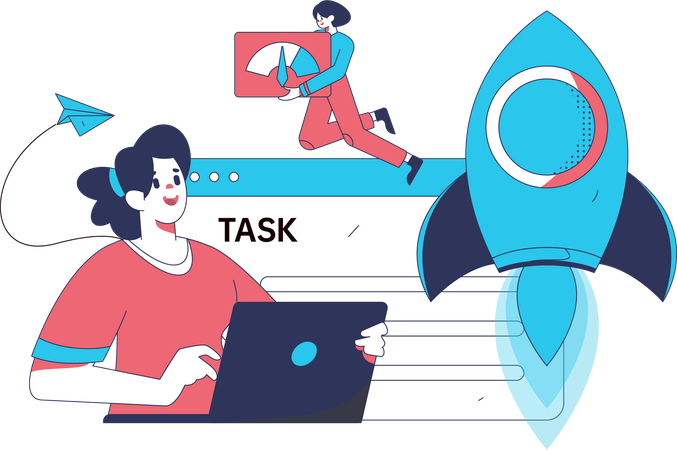 Woman working on startup task  Illustration